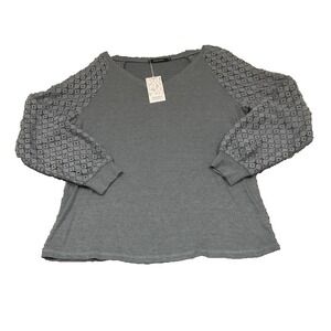 NWT Automet Gray Long‎ Sleeve Eyelet Shirt Womens Size Large